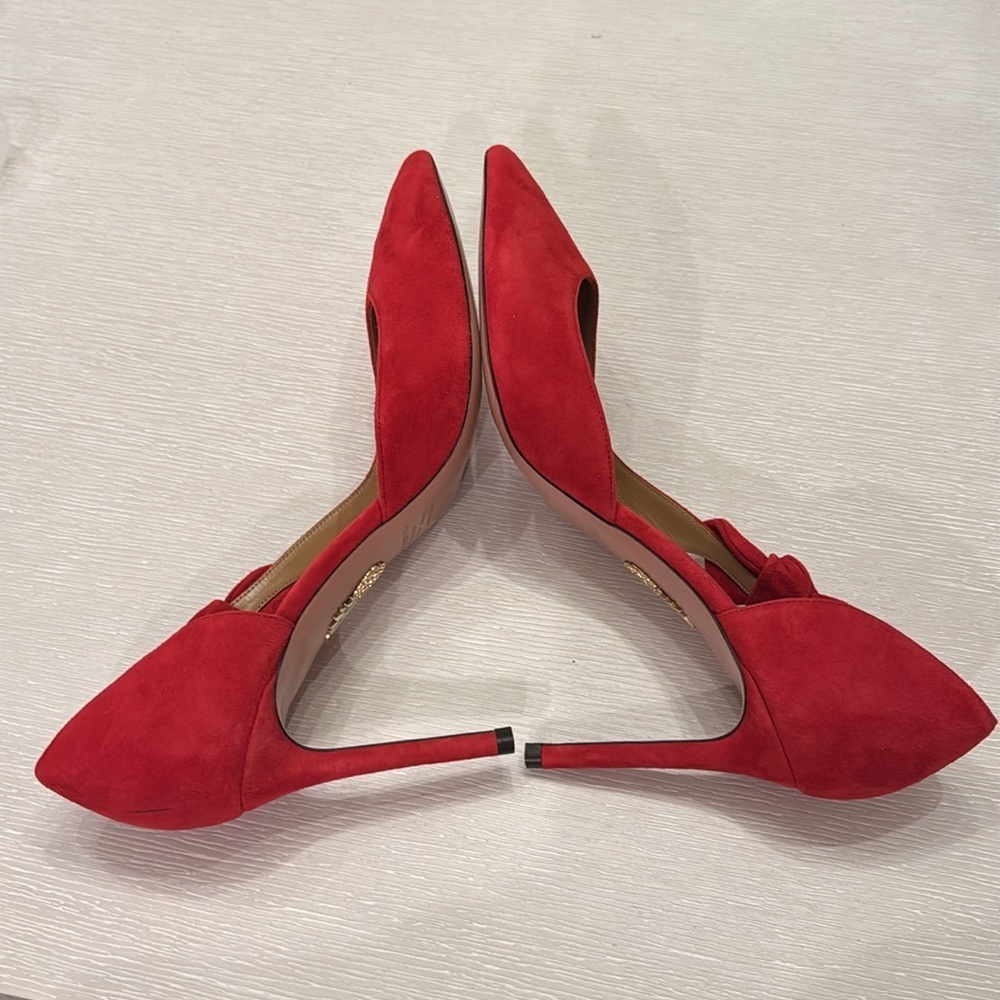 NWT AQUAZZURA Red Bow Tie Pointed toe Pumps size EU 39.5 - Picture 10 of 14
